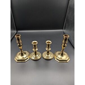 Vintage BALDWIN Solid Brass Taper Candlesticks 4" Set Of 4